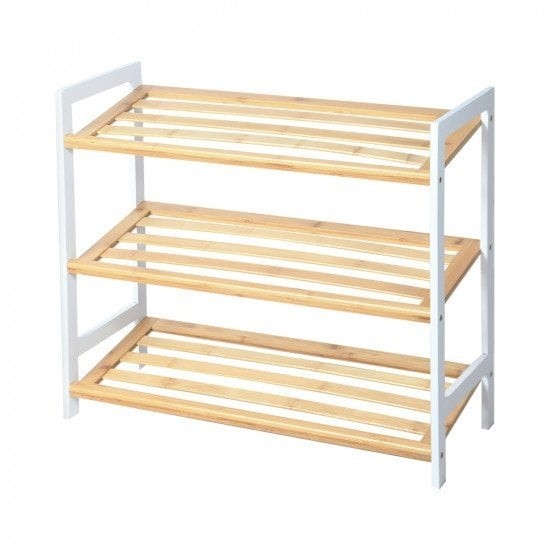 Stalak za cipele od bambusa, 3 nivoa, bijela