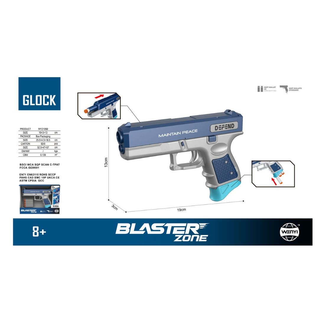 WENYI Pištolj igračka Glock Blaster Zone WY2105B, Plavi