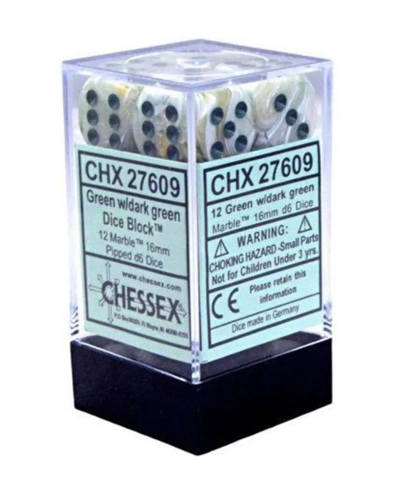 Chessex Set kockica Marble Dice Block, 16mm, 12 komada, Zelene