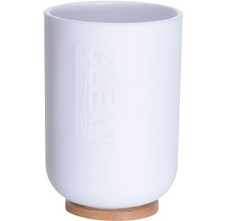 Bathroom Collection Čaša Za Kupatilo Bijela Sa Bambus Rubom 8X10Cm