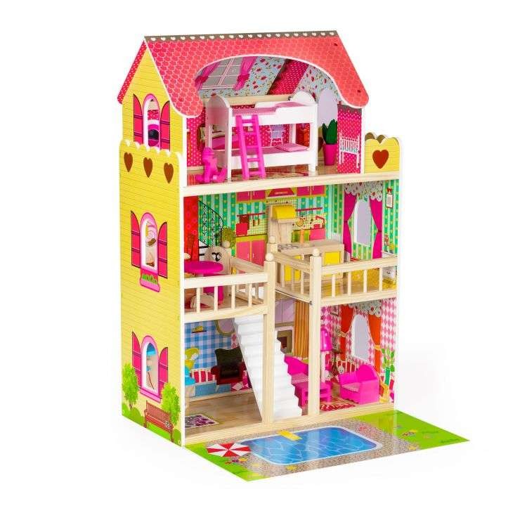 ECO TOYS Drvena kućica sa bazenom i rasvjetom