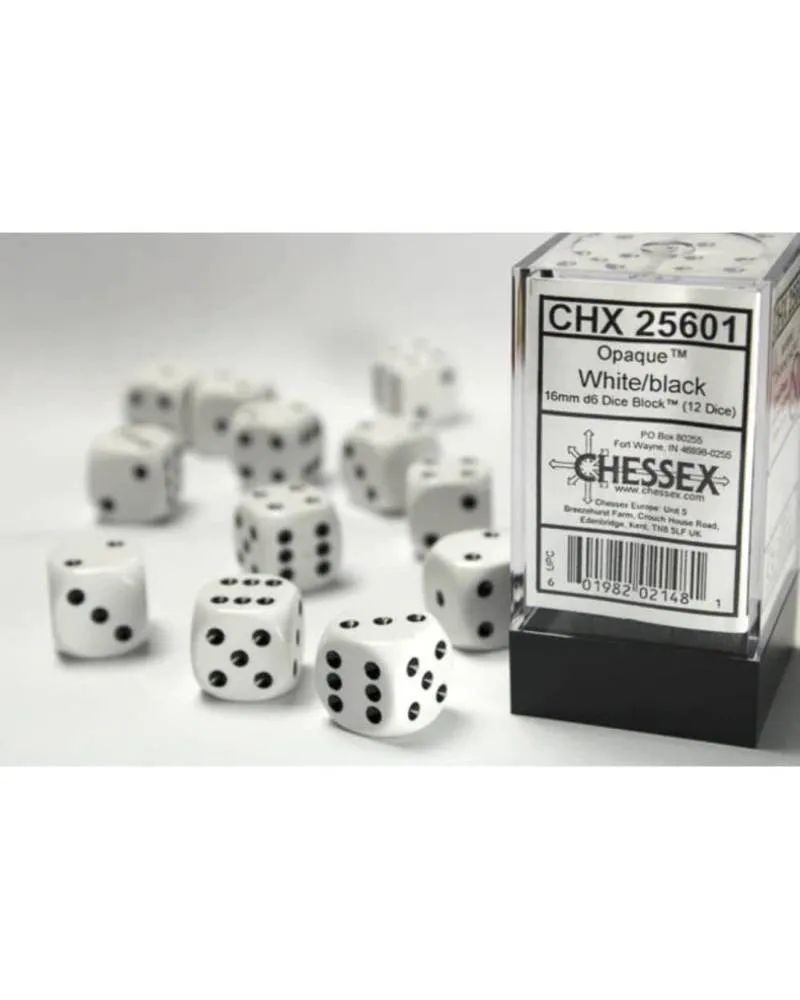 Chessex Kockice Chessex - Opaque - White & Black - Dice Block (12) 16mm