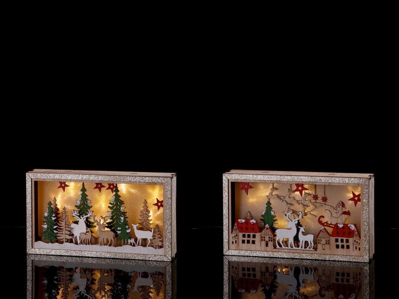 Novogodišnji Drveni Ukras Svijet. Novogodišnji Pejzaz 8Led. Cm27X6Xh15 85134