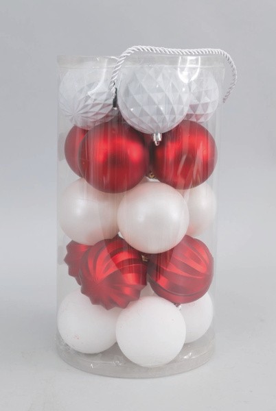 Novogodišnji KugleSet 20 /1 Crveno/Bijele Mm.80 Pl67371 Crvena