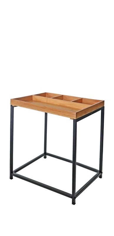 Sto Metalni Okrugli Sa Policom Od Bambusa Cm40X30Xh44 83206