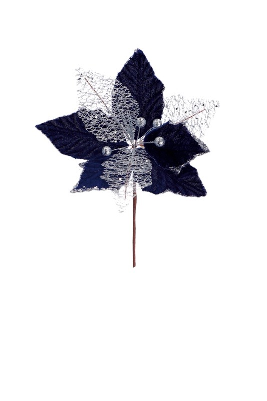 Novogodišnji Cvijetbijeli Sivoplavi  Diam27Xh34 Bijela