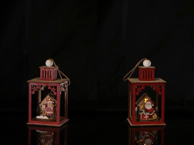 Novogodišnji Fenjer Drveni Svijetleci 5Led  Cm11X11Xh20 85140