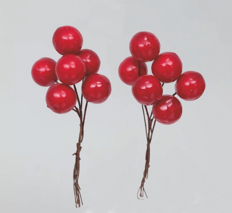 Novogodišnji Ukras Bobice Crvene 12 Bacche Polistirolo Cm.2 Rosse In Busta