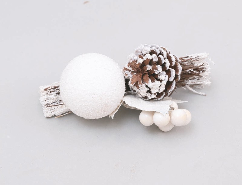 Novogodišnji  Grana Bijela Kugla I Sisarka Cm.14 Disp331 Bijela