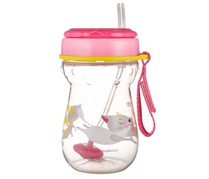 CANPOL Baby šolja sa slamkom "Cat" 350ml roze-žuta