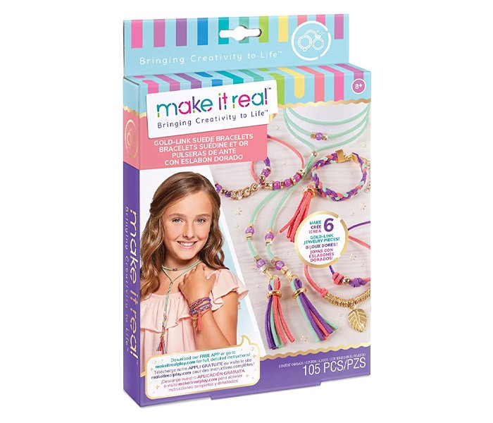 MAKE IT REAL Kreativni komplet za izradu narukvica za djevojčice Oživljavanje kreativnosti Golden Link Suede