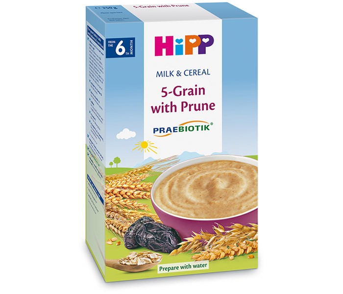 Hipp instant mlečna kaša sa 5 vrsta žitarica i suvih šljiva 6M+, 250g