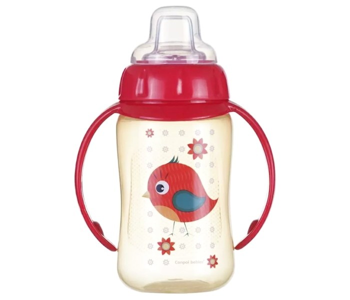 CANPOL lutka za bebe sa ručkama i kljunom 56/512 "Happy Animals - Training" Bird 320ml crvena