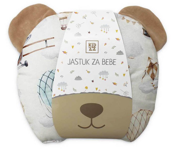 Kidzz Jastuk za bebe sa ušima, Medo-Avion, Braon