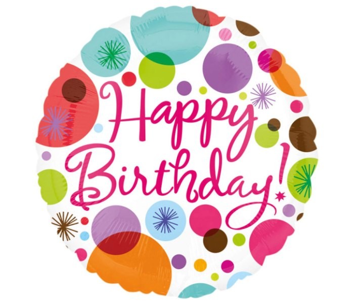 Amscan Klasični balon od folije Happy Birthday Polka Dots, Bijeli