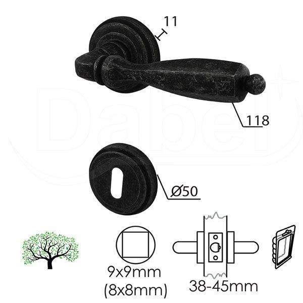 DABEL rozeta kvaka za vrata BOR Ac fi50/11/118/8/9mm ključ DBP3