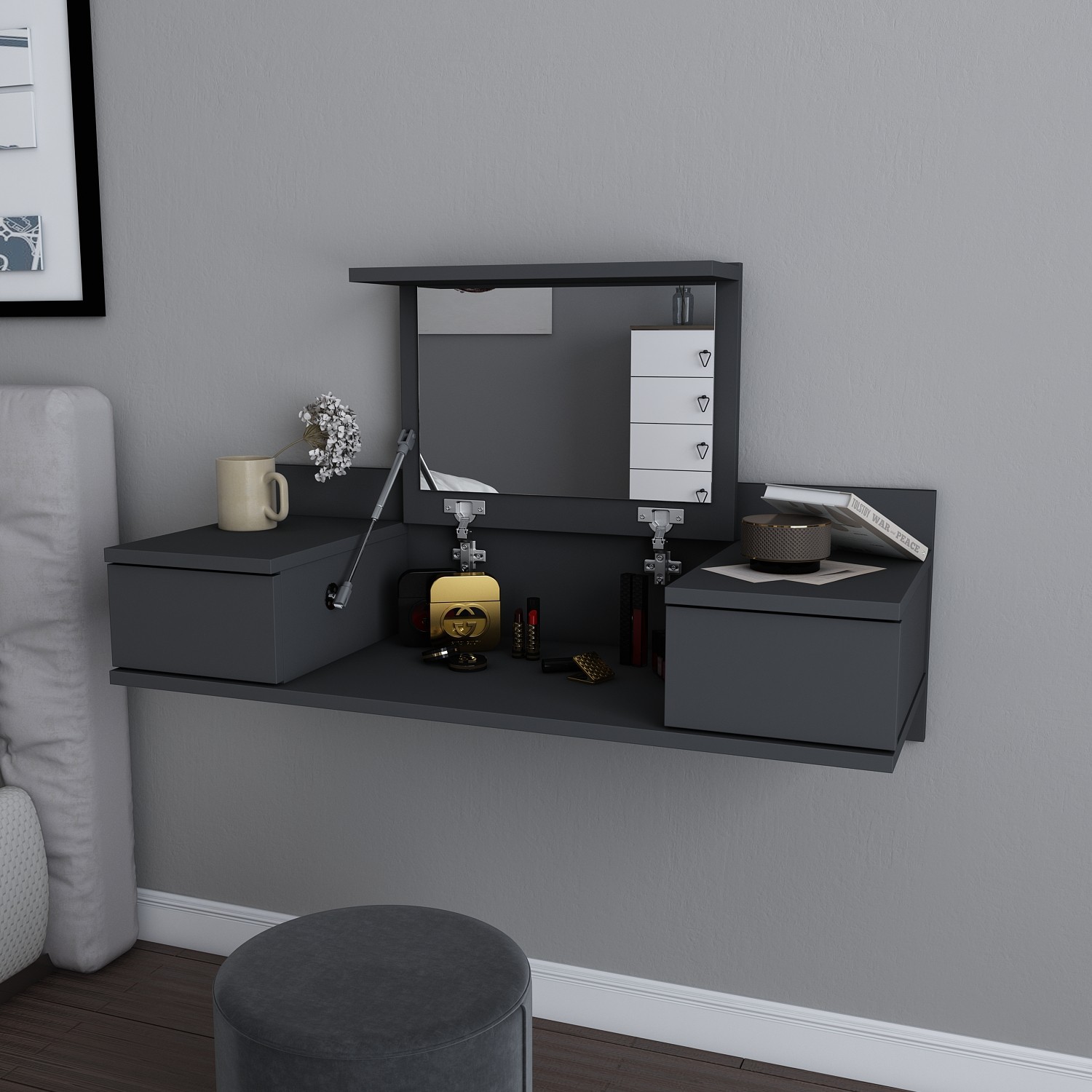 Decorotika Sto za šminkanje Ruby, Tamnosiva