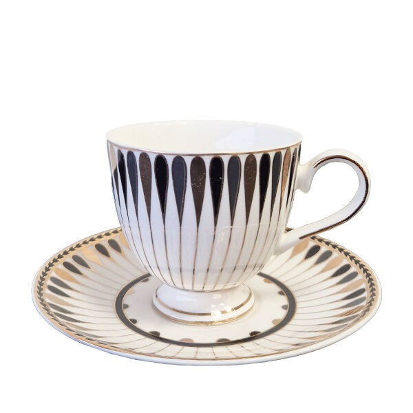 Šoljice Za Kafu Fina Kuća Set/6 Gold Line Dekor Zlatno/Sivo/Crne Linije