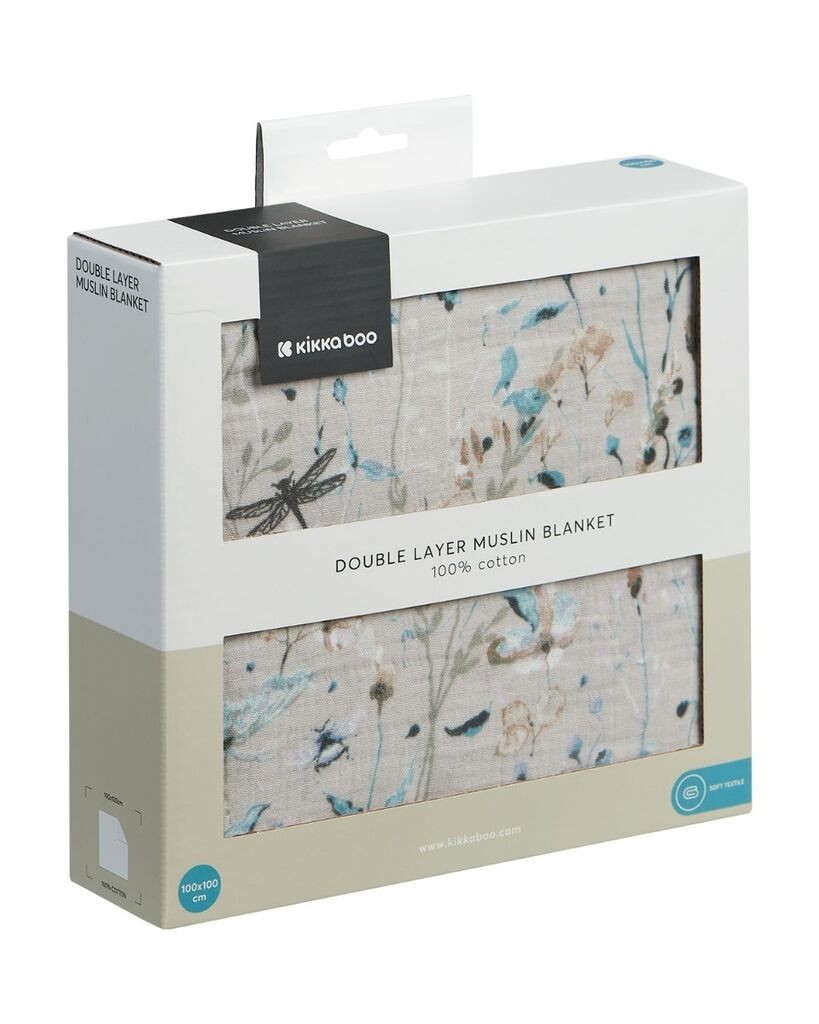 Kikka Boo Dvoslojno Ćebe Od Muslina 100X100 Cm Dreamy Fields, Siva