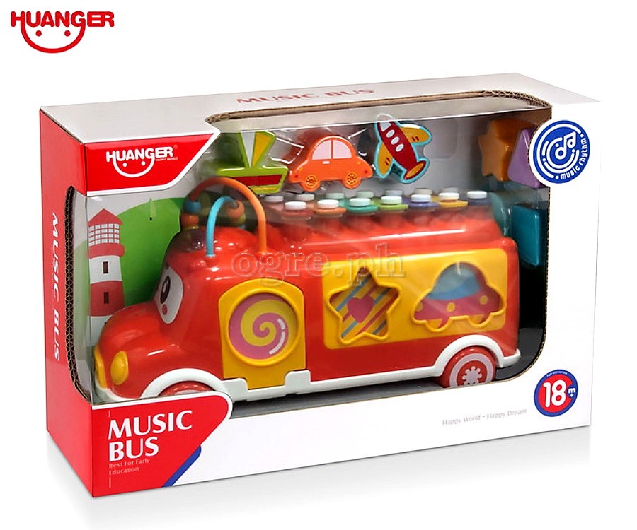 HUANGER Muzički autobus, oblici, metalofon HE.8023, 18m+, Crvena