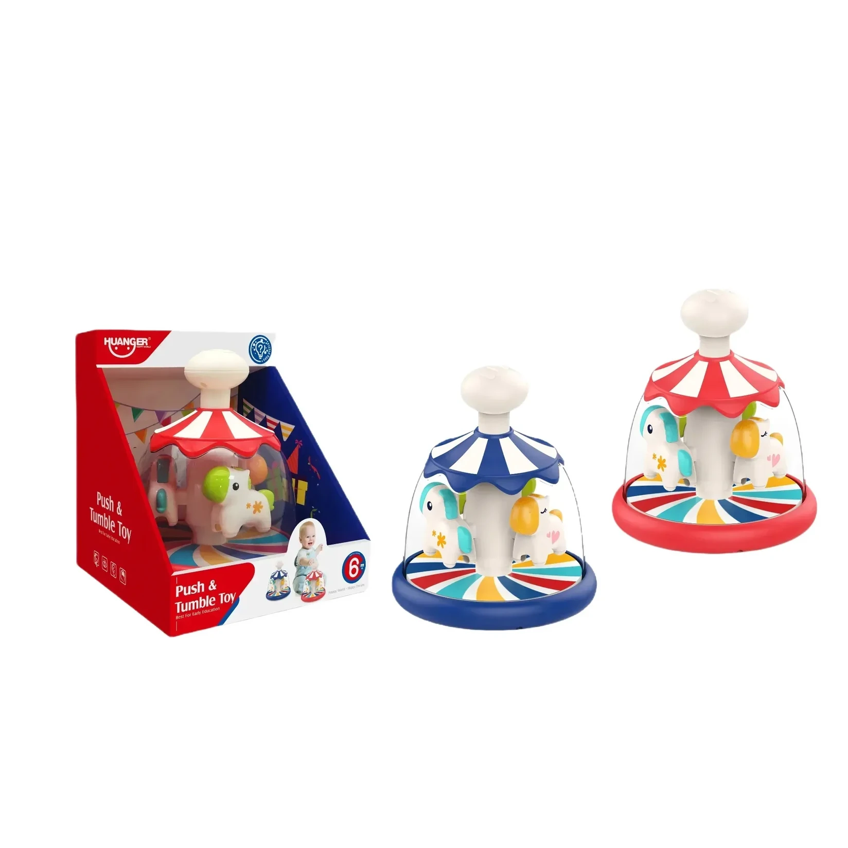 HUANGER Igračka vrteška muzička za krevetac PONY PUSH&TUMBLE TOY, 6m+, Šarena