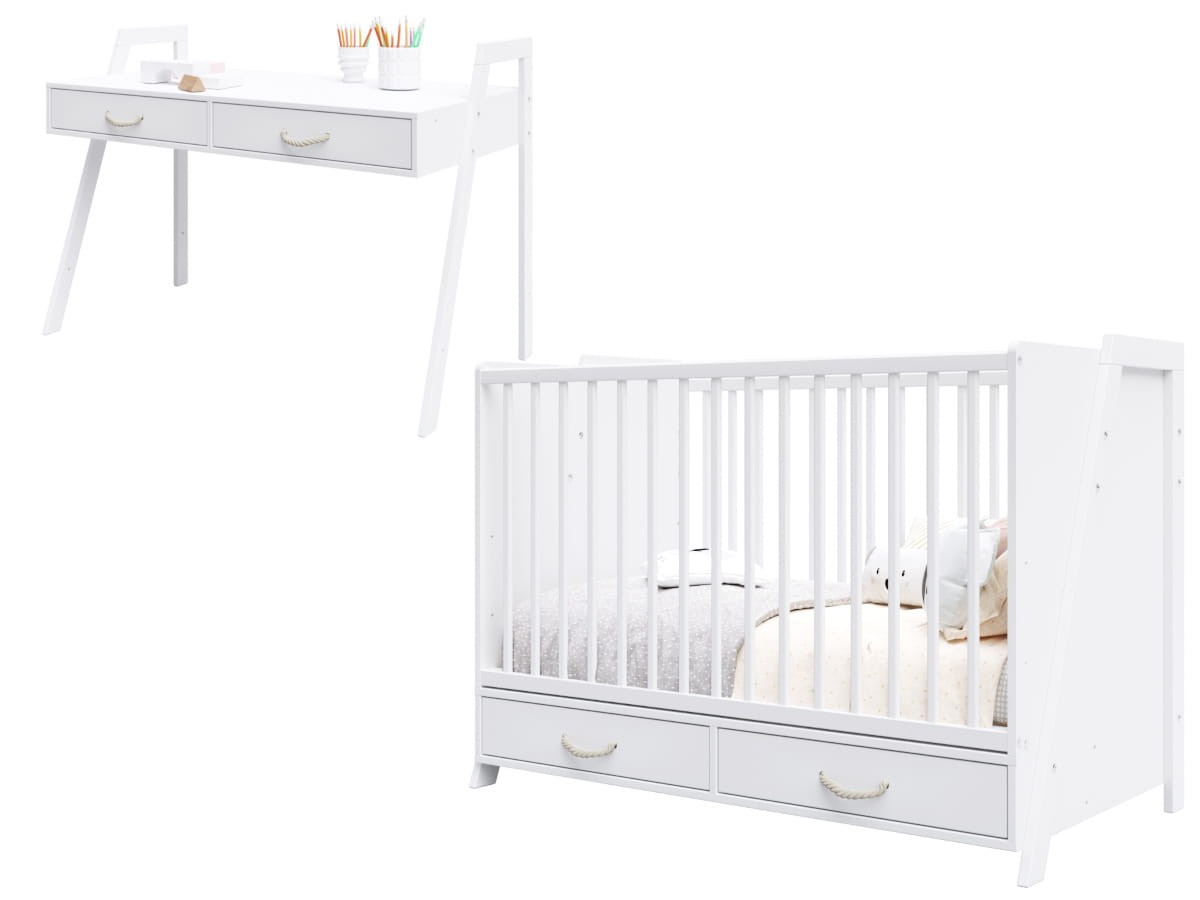 Lettino Dječji krevet s ladicom 2u1 Luna 120x60cm, Bijela