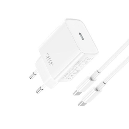 XO Kućni punjač CE15 PD 20W 1x USB-C + USB-C - USB-C kabl, Bijela