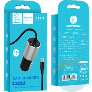 Denmen DZ11T Auto punjač, Tip C, 2.4A, 12W, Crni