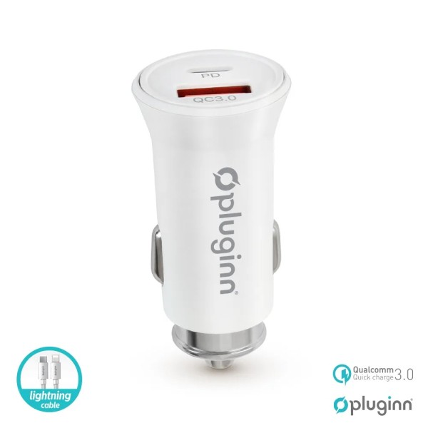 Pluginn PI-21S Auto punjač, PD 20W, QC 3.0, 18W, Tip C, Bijeli