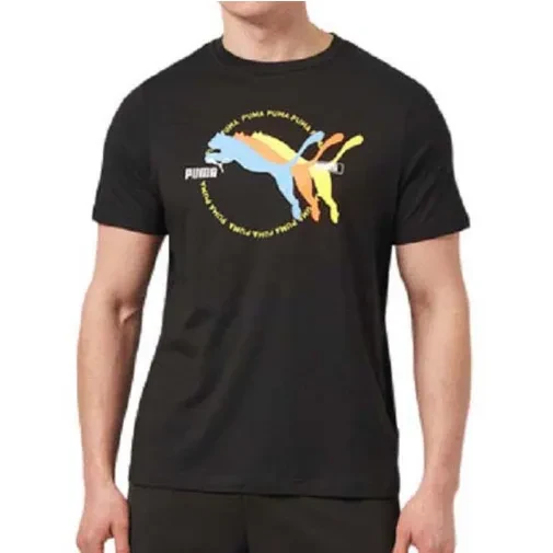 PUMA muška majica s grafičkim višestrukim logotipom mačke, crna