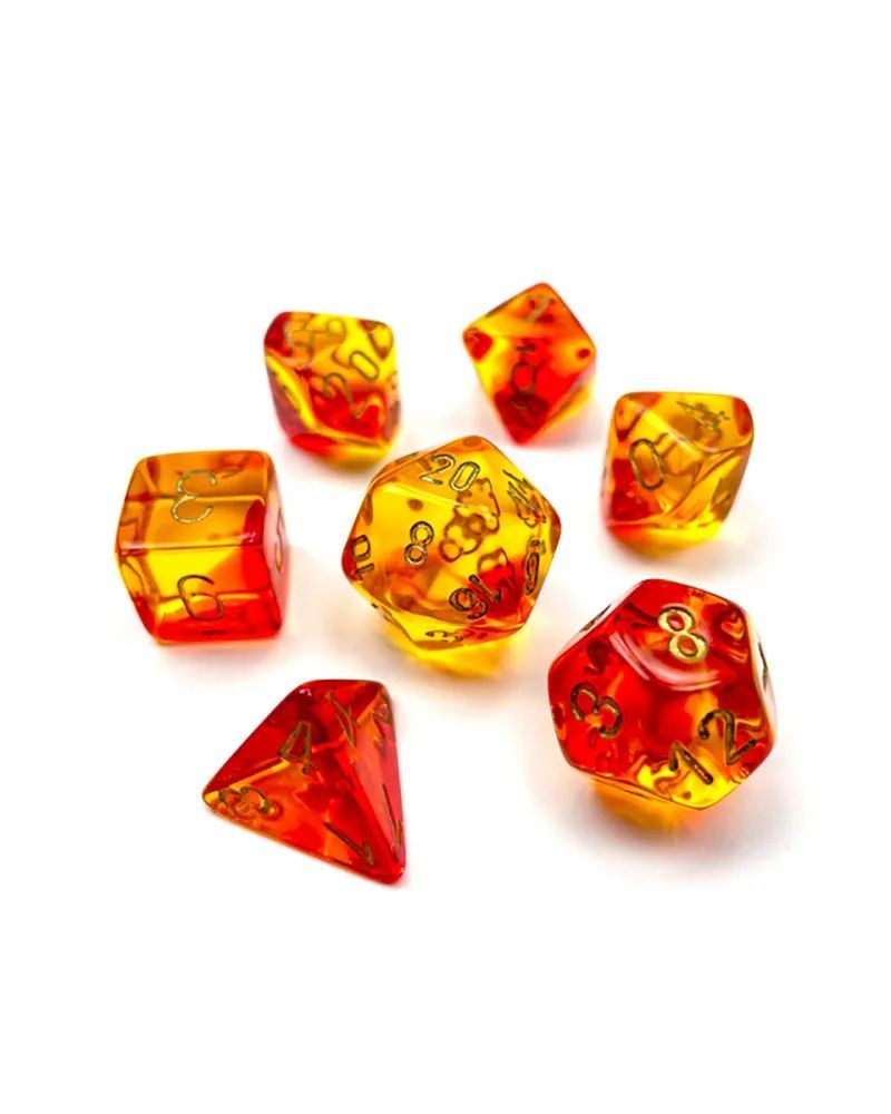 Kockice Chessex - Gemini - Translucent - Red-Yellow & Gold (7)