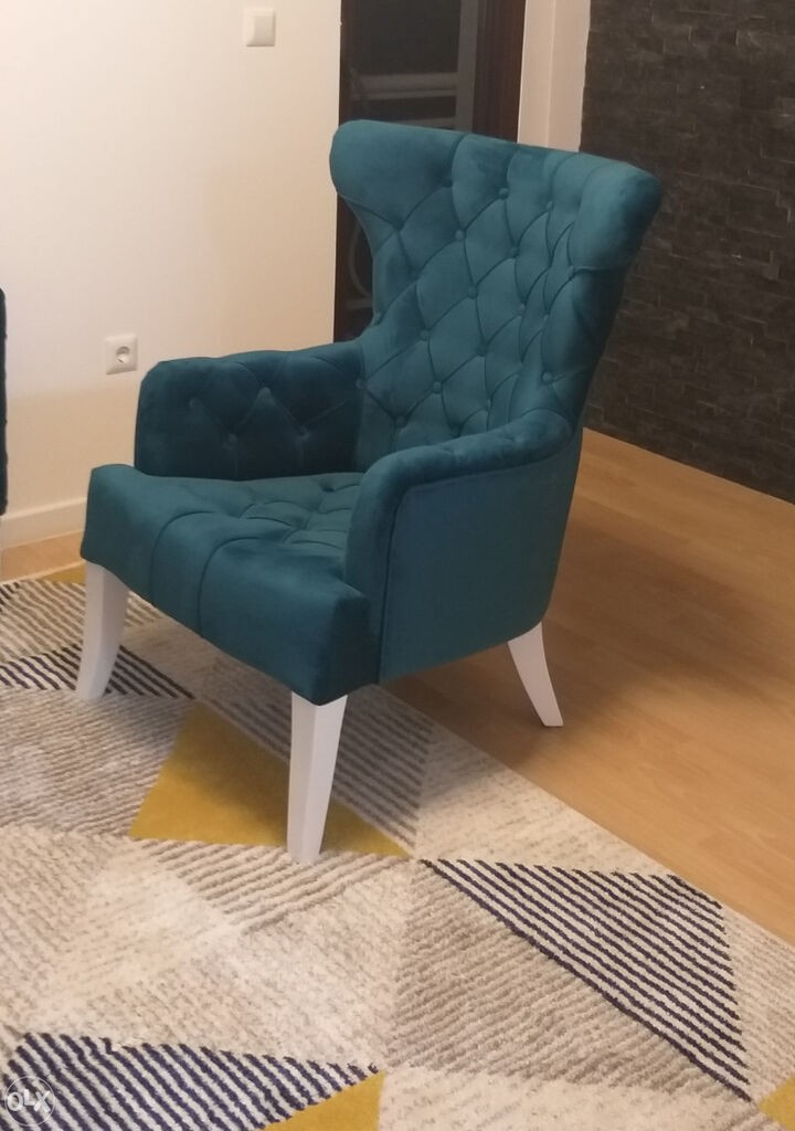 Fotelja Barok Amsterdam 38 Sa Ukrasnim Jastukom Stof Zeleni Noge 1013