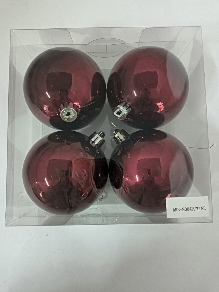 Kugle Za Jelku - Set 4 Kom , 8Cm - Bordo Ar3-8004P, Crvena