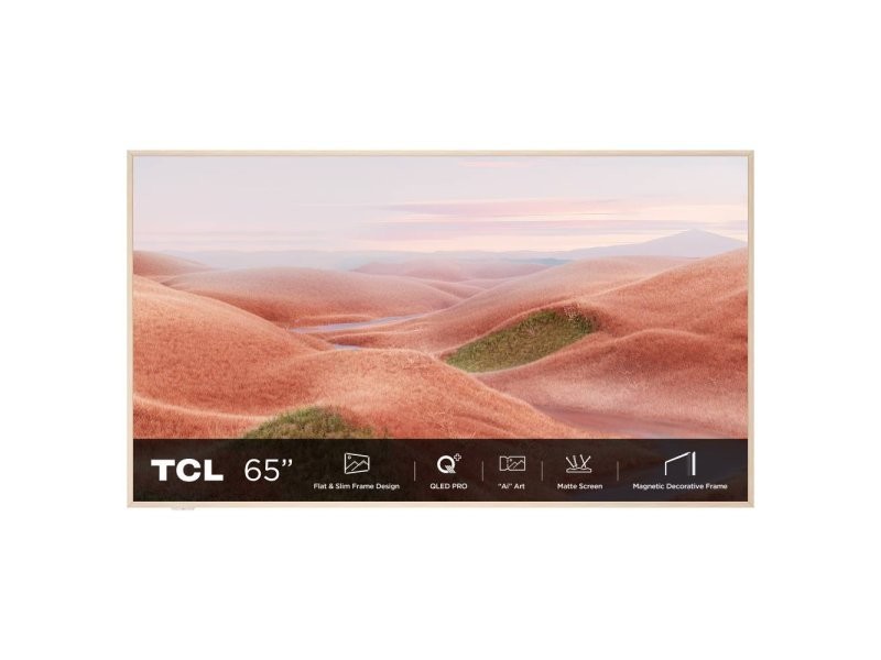 TCL televizija 65A300W, QLED, 65'', 4K UHD, 144Hz, mat ekran, ''Ai'' Art, Google TV, okvir, bijela