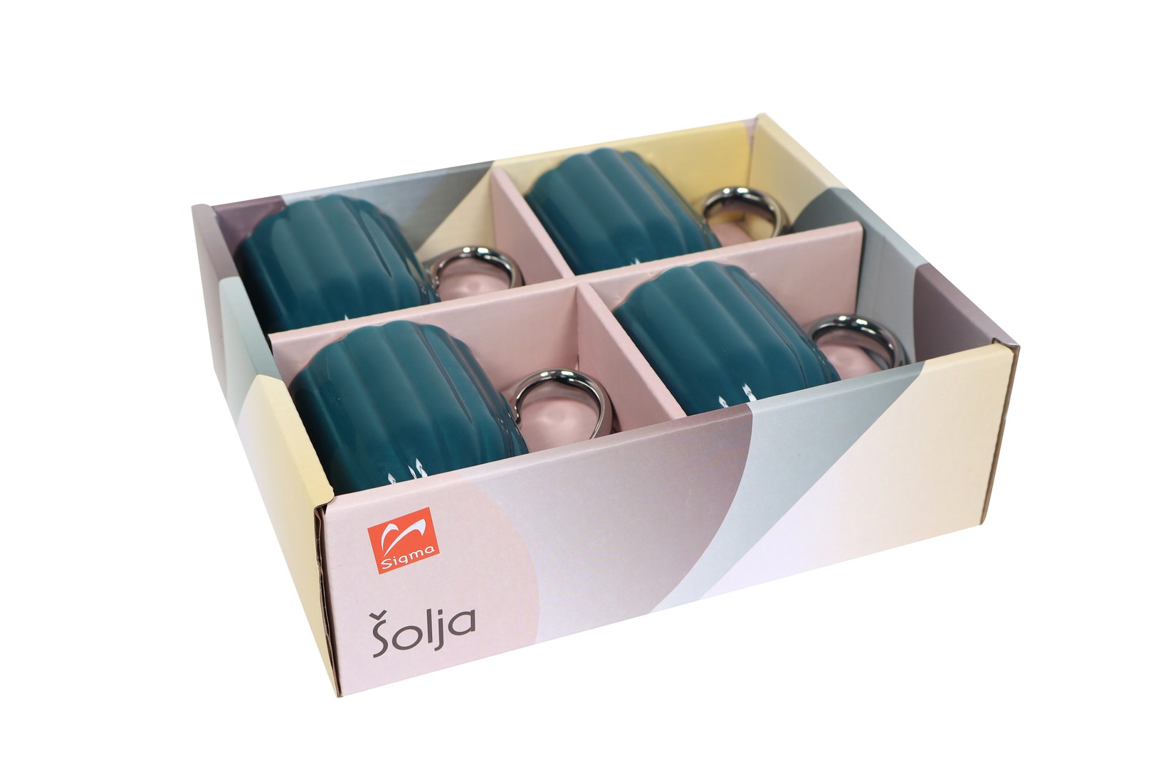 Sigma Set šolja RXG-N241664C, 190ml, Porculan, 4 dijela, Crveno-zelena