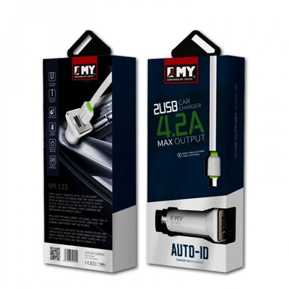 Emy  Auto punjač za IPhone sa dva USB porta , Bijela