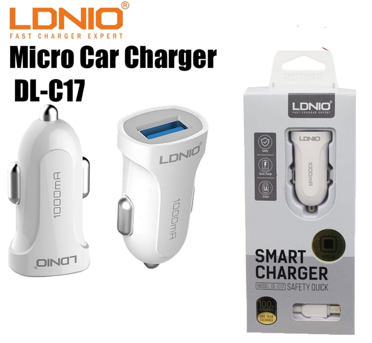 LDNIO brzi auto punjač , Bijela