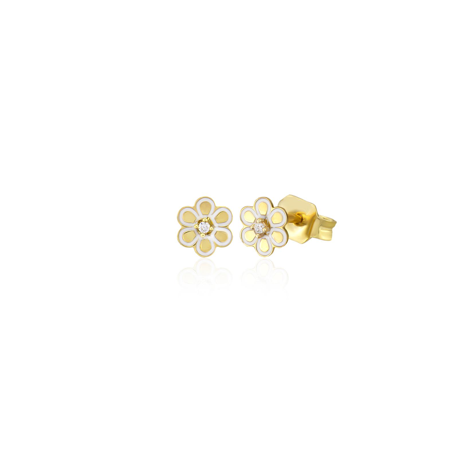 Dameo Minđuše Flower With White Petals - 14kt žuto zlato
