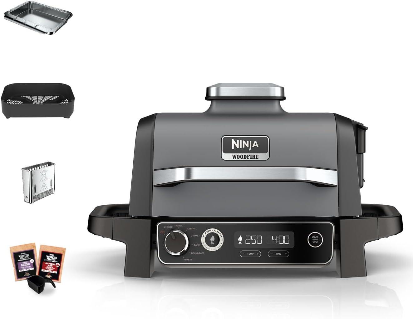 NINJA Grill OG701EU Električni roštilj i pušnica na drva za vanjsku upotrebu / 2400W / crni