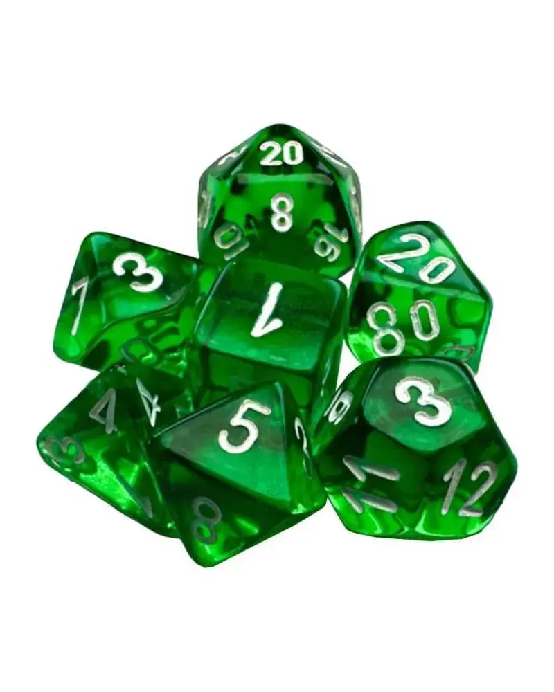 Chessex Set kockicaTranslucent Polyhedral, 7 komada, Zeleno-bijele