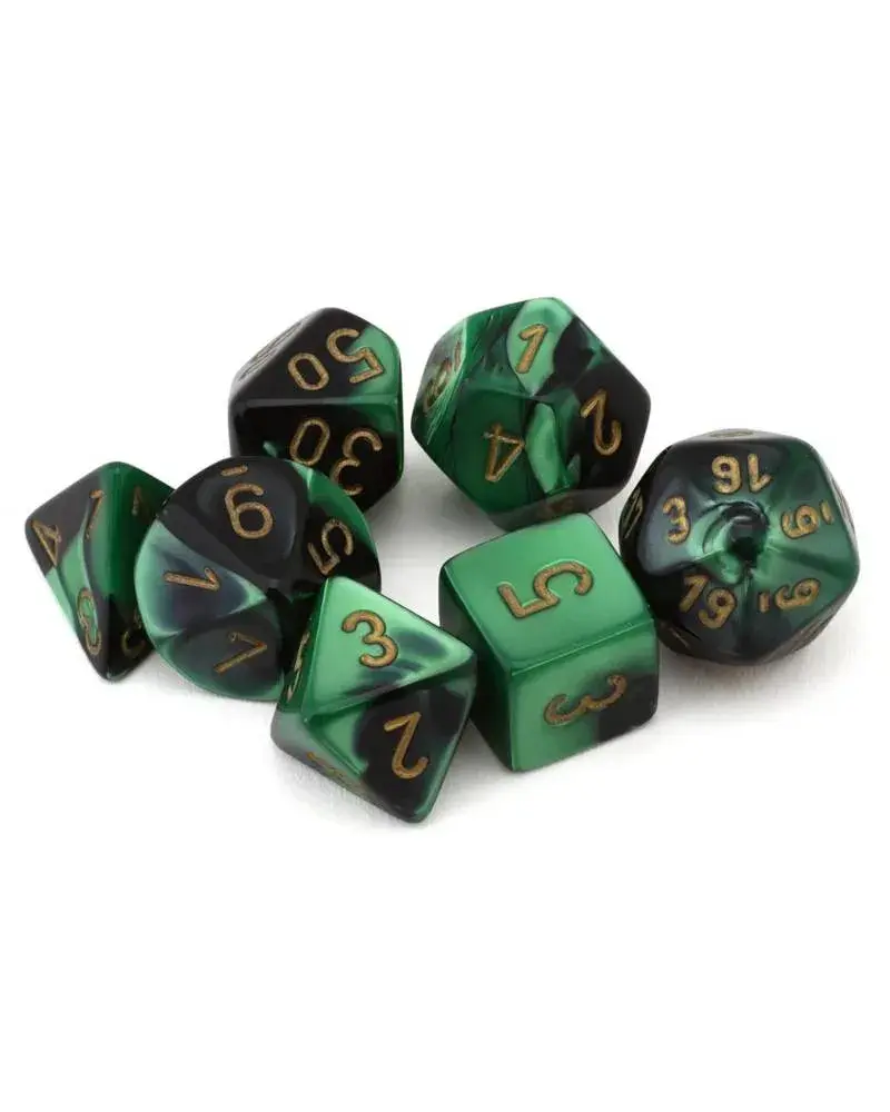 Chessex Set kockica Gemini Polyhedral, 7 komada, Zeleno-zlatna boja