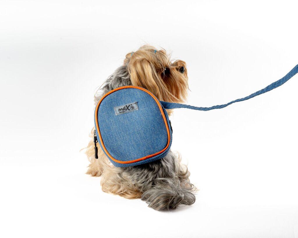 Ruksak i povodac za pse Paws & Whiskers, plavi