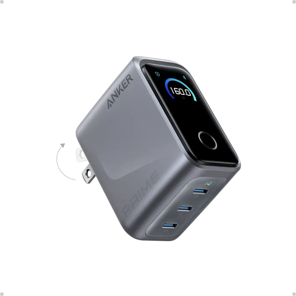 Anker Punjač Prime, 160W, 3 Ports, Smart Display, Srebrni