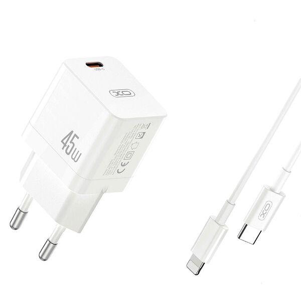 XO Punjač zidni  CE09 PD 45W 1x USB-C white + USB-C - Lightning cable GSM170644