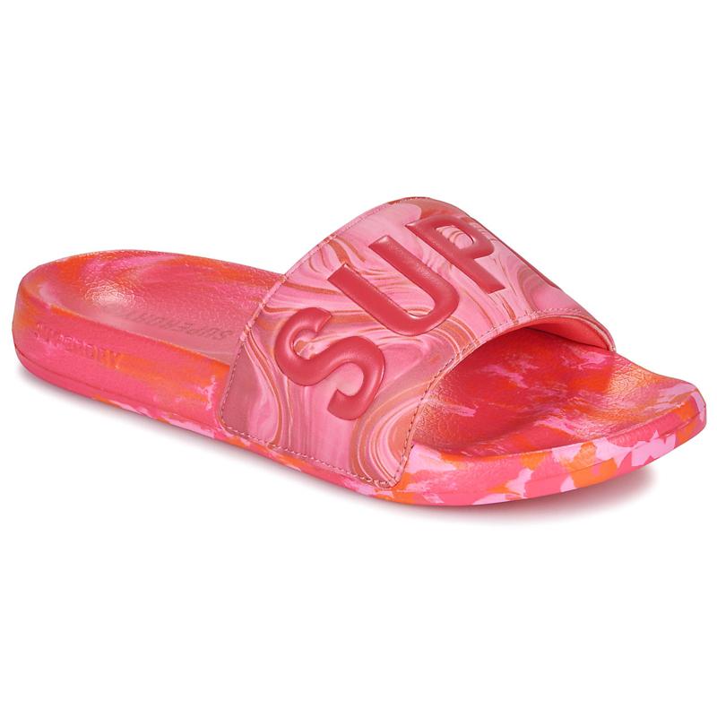 Superdry ženske mramorne papuče za bazen, crvene
